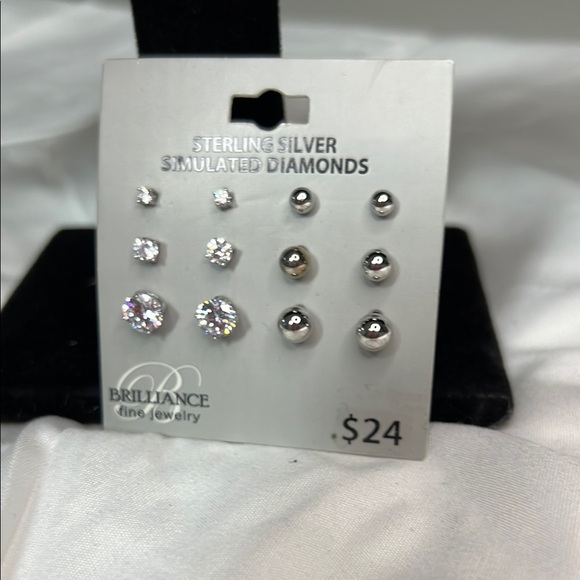 Sterling Silver Simulated Diamond Earrings Set - Picture 2 of 4